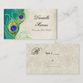 テーブルの座席表-孔雀はティール(緑がかった色)の青に羽をつけます プレイスカード (正面/裏面)