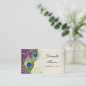 テーブルの座席表-孔雀は紫色のプラムに羽をつけます プレイスカード (スタンド正面)