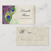テーブルの座席表-孔雀は紫色のプラムに羽をつけます プレイスカード (正面/裏面)