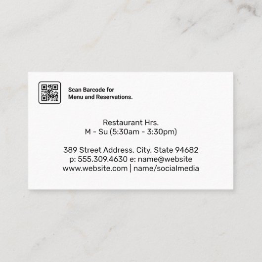 テーブルの朝食 |カフェ 名刺 (裏面)