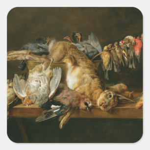 テーブルの死んだ鳥そしてノウサギの静物画 スクエアシール