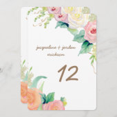 テーブルの番号 シンプル モダン 水彩のバラ 招待状 (正面/裏面)