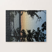 テーブルの石のシルエットの日没 ジグソーパズル (横)