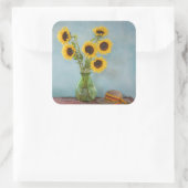 テーブルの花瓶にヒマワリ スクエアシール (バッグ)