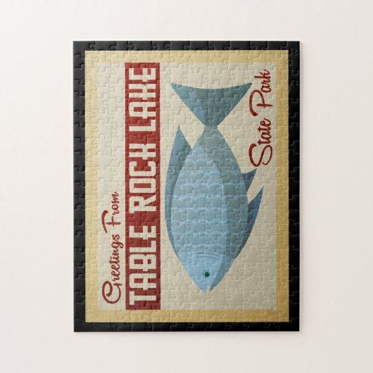 テーブルのrock湖の魚のヴィンテージ旅行 ジグソーパズル (縦)
