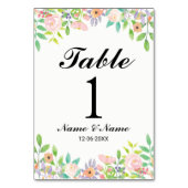 テーブルはエレガントな結婚式の水彩画の花柄に番号を付けます テーブルナンバー (正面)