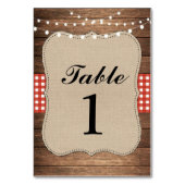 テーブルは結婚式に木製の赤く素朴なバーラップカードと番号を付けます テーブルナンバー (裏面)