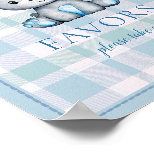 テーブルをかわいいグレー熊の赤ちゃんシャワー ポスター (角)