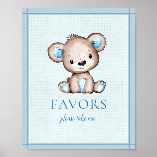 テーブルをかわいいブラウンベア赤ちゃんシャワー ポスター (正面)