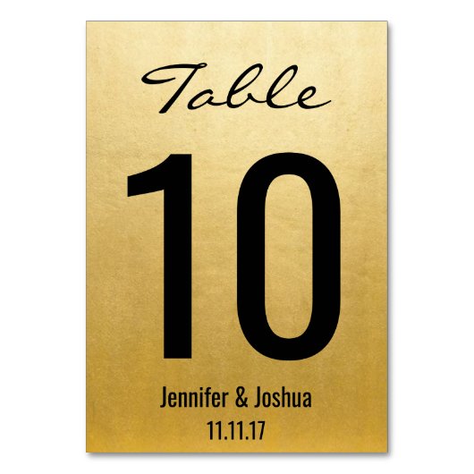 テーブルを結婚するエレガントな金ゴールドはカードテンプレートに番号を付けます テーブルナンバー (正面)