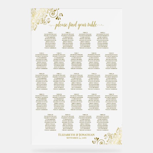 テーブルエレガント金ゴールド白結婚の座席表23 アクリルサイン (正面)