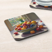 テーブルオイルの絵の上に座っている果物のボウル コースター (左側)