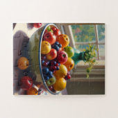 テーブルオイルの絵の上に座っている果物のボウル ジグソーパズル (横)