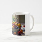 テーブルオイル塗装にフルーツクラシカルのボウル コーヒーマグカップ (正面右)