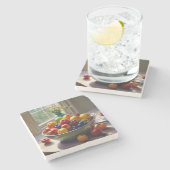 テーブルオイル塗装にフルーツクラシカルのボウル ストーンコースター (横)