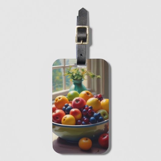 テーブルオイル塗装にフルーツクラシカルのボウル ラゲッジタグ (正面縦)