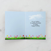 テーブルカードに赤いチューリップをつけた誕生日猫 カード (内部)