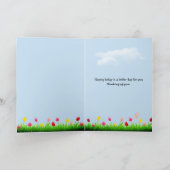 テーブルカードに赤いチューリップを付けた猫 カード (内部)