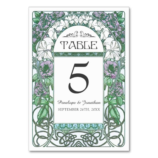 テーブルカードを結婚するアールヌーボー(#2)を置いて下さい テーブルナンバー (正面)