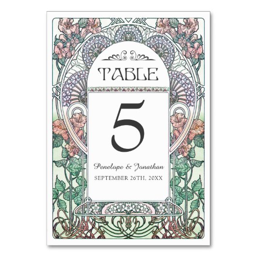 テーブルカードを結婚するアールヌーボー(#3)を置いて下さい テーブルナンバー (正面)