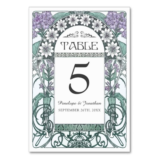 テーブルカードを結婚するアールヌーボー(#6)を置いて下さい テーブルナンバー (正面)