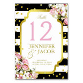 テーブルカード|は、金ゴールドの紙吹雪、ピンクのバラ縞で飾ります テーブルナンバー (裏面)