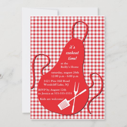 テーブルクロスおよびエプロン- cookoutのパーティーの招待--を点検して下さい 招待状 (正面)