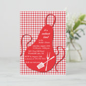 テーブルクロスとエプロンをチェック - バーベキュー パーティーの招待状 招待状 (スタンド正面)