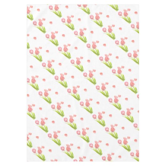 テーブルクロスの春のレトロのピンクのチューリップの花 テーブルクロス (正面)