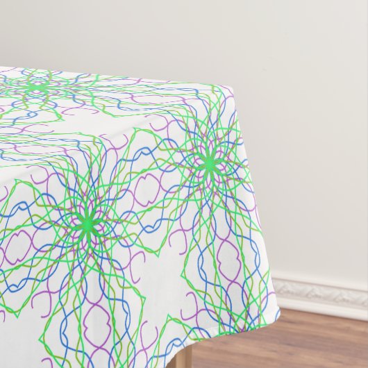 テーブルクロス白い緑の万華鏡のように千変万化するパターン花 テーブルクロス (インサイチュ)