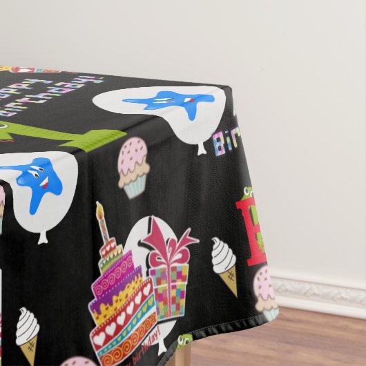 テーブルクロス、ハッピーファースト誕生日、#1ブラック テーブルクロス (インサイチュ)