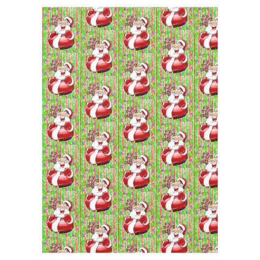 テーブルクロス、メリークリスマスストライプテディベア テーブルクロス (正面)