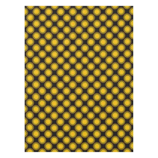 テーブルクロス、黄色オレンジ色万華鏡のように千変万化するパターン花 テーブルクロス (正面)