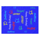 テーブルクロス、75誕生日、繰り返し名前（青） テーブルクロス (正面(横))