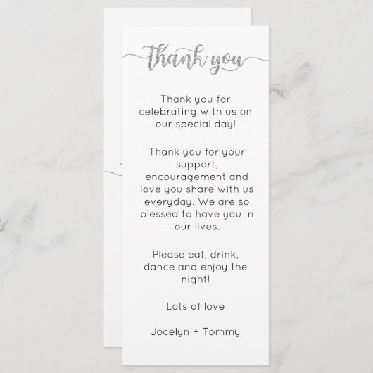 テーブルサンキューカード、設定カードの感謝してい配置 メニュー (正面/裏面)