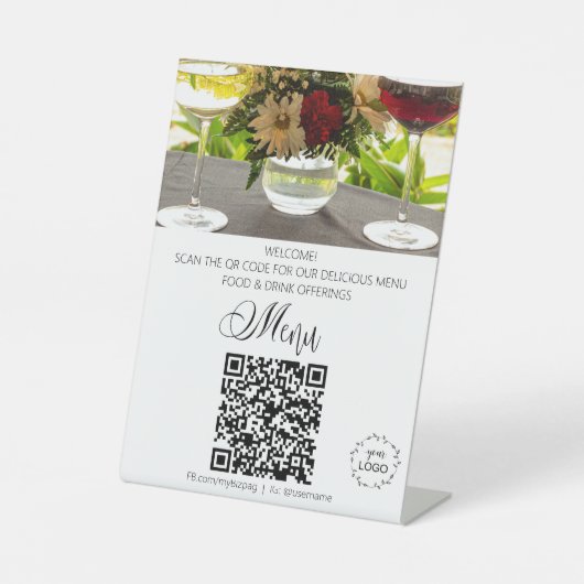 *~*テーブルテント卓上レストランアップロードロゴQR 台座サイン (正面)