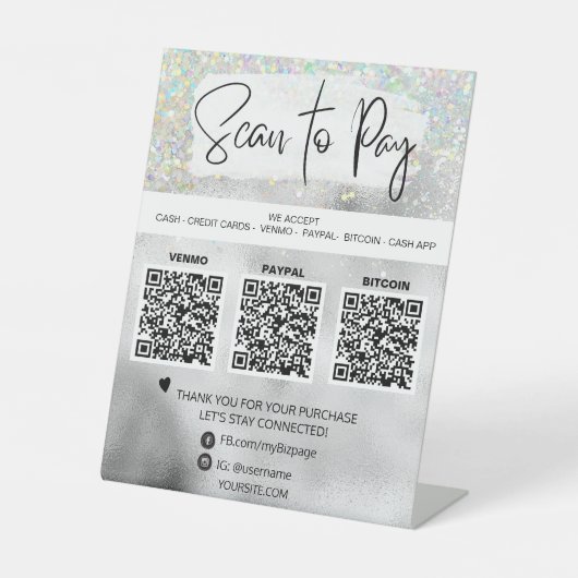 *～*テーブルテントQR支払虹テーブルトップ  台座サイン (正面)