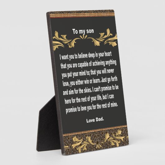 テーブルトップのプレート、私の息子への贈り物、引用文 フォトプラーク (側面)