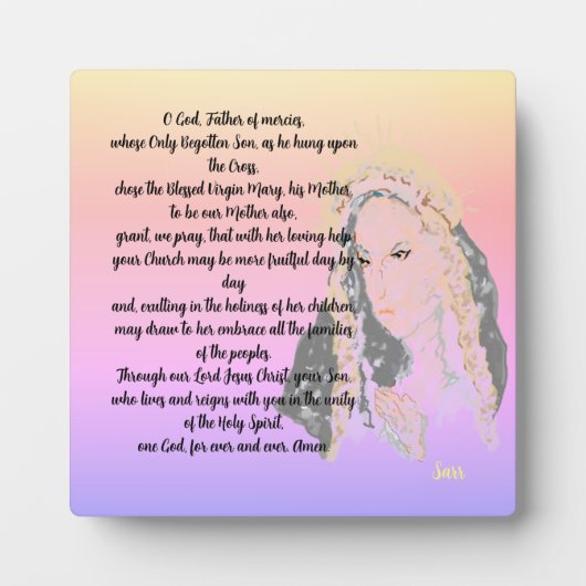 テーブルトップイーゼルとキャンバス；祈りの言葉ヴァージンメアリー フォトプラーク (正面)