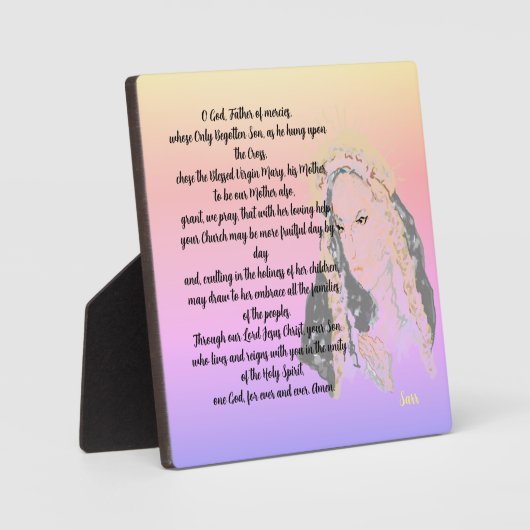 テーブルトップイーゼルとキャンバス；祈りの言葉ヴァージンメアリー フォトプラーク (正面)