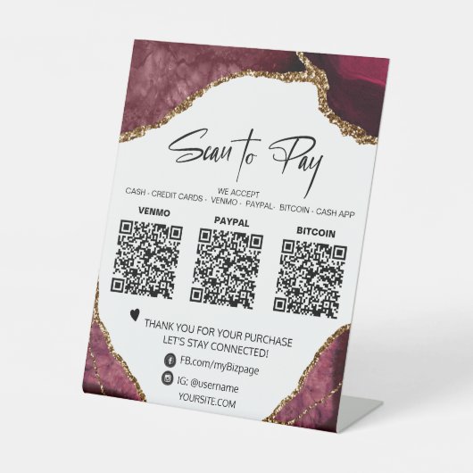 *～*テーブルトップQR 3支払いテーブルテントゲートグリッター 台座サイン (正面)