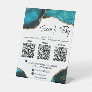 *～*テーブルトップQR - 3支払いテーブルテントゲート金ゴールド 台座サイン