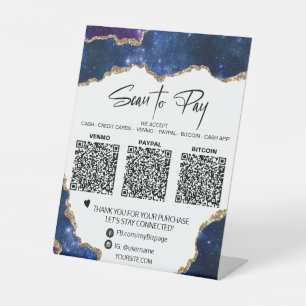 *~*テーブルトップQR 3支払いテーブルテントゲート青 台座サイン