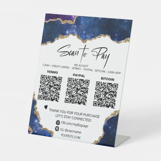 *~*テーブルトップQR 3支払いテーブルテントゲート青 台座サイン (正面)