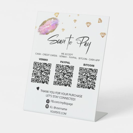 *~*テーブルトップQR 3支払いテーブルテントリップひし形 台座サイン (正面)