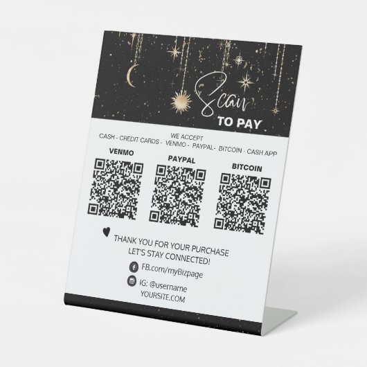 *~*テーブルトップQR 3支払いテーブル天文宇宙月 台座サイン (正面)