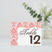 テーブルナンバーカードコーラルホワイトダマスクレースプリント ポストカード (スタンド正面)