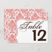 テーブルナンバーカードコーラルホワイトダマスクレースプリント ポストカード (正面/裏面)
