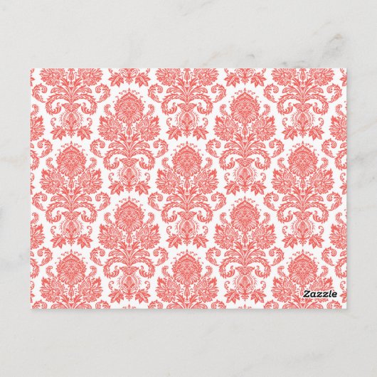 テーブルナンバーカードコーラルホワイトダマスクレースプリント ポストカード (裏面)
