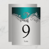 テーブルナンバーカードヴィンテージティール（緑がかった色）ブラックシルバー ポストカード (正面/裏面)